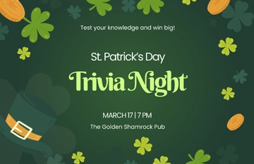 St. Patrick's Day Trivia Night Poster Template - Edit Online & Download