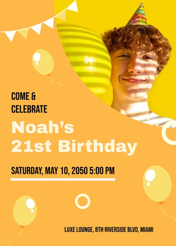 Yellow Save the Date 21st Birthday Invitation Template - Edit Online & Download