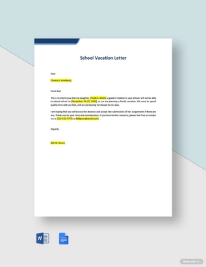 School Vacation Letter
