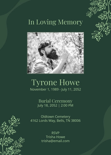 Greenery Burial Invitation Template - Edit Online & Download