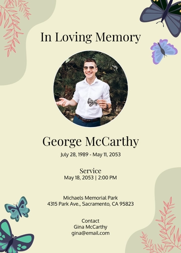 Colorful Butterfly Burial Invitation Template - Edit Online & Download