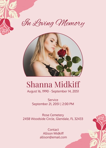 Rose-Themed Burial Invitation Template - Edit Online & Download