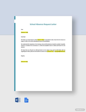 School Absence Request Letter
