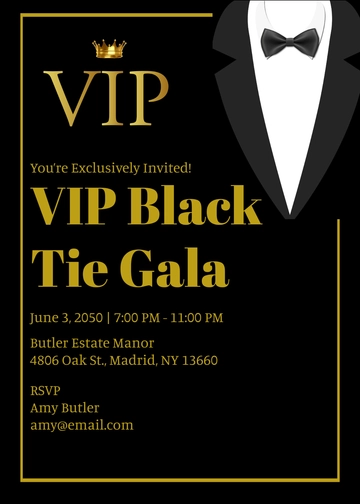 Exclusive VIP Black Tie Invitation Template - Edit Online & Download