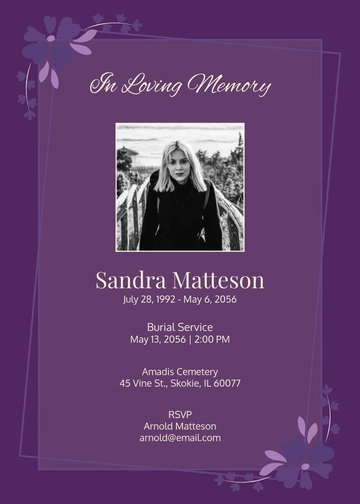 Purple Bloom Burial Invitation Template - Edit Online & Download