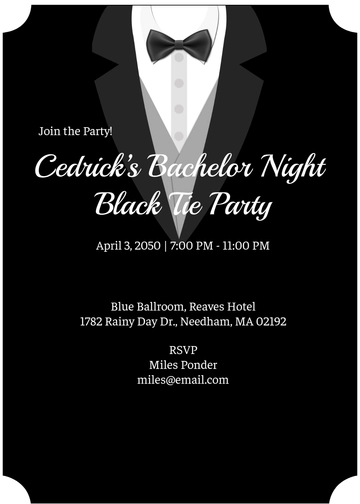 Black Tie Bachelor's Night Invitation Template - Edit Online & Download