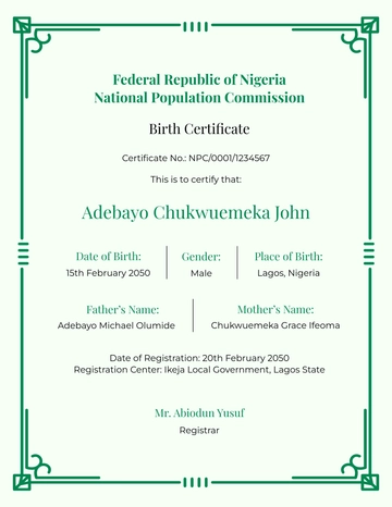 Nigeria Birth Certificate Template - Edit Online & Download