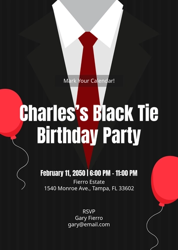 Simple Black Tie Party Invitation Template - Download | Template.net