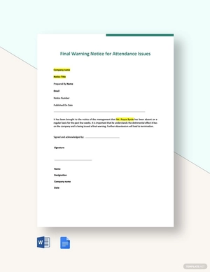 Final Warning Notice for Attendance Issues Template