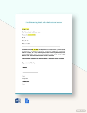Final Warning Notice for Behaviour Issues Template
