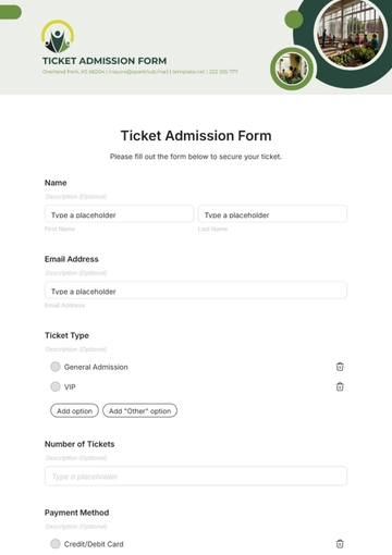 Ticket Admission Form Template - Edit Online & Download