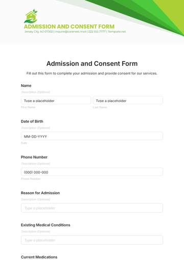 Admission and Consent Form Template - Edit Online & Download