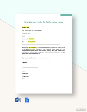 Final Warning Notice for Performance Issues Template