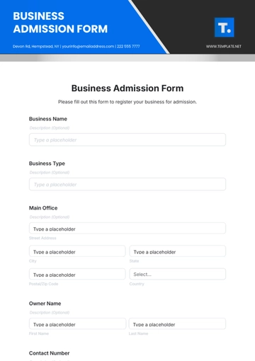 Business Admission Form Template - Edit Online & Download