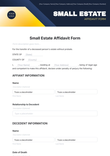 Small Estate Affidavit Form Template - Edit Online & Download