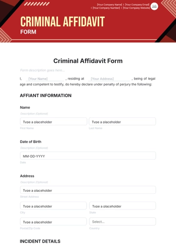 Criminal Affidavit Form Template - Edit Online & Download