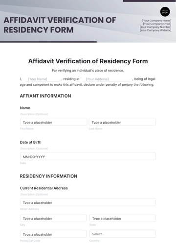 Affidavit Verification of Residency Form Template - Edit Online & Download