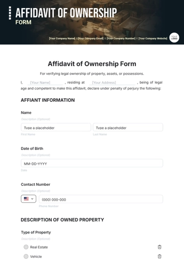 Affidavit of Ownership Form Template - Edit Online & Download
