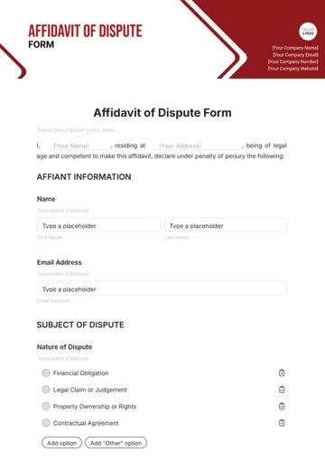 Affidavit of Dispute Form Template - Edit Online & Download