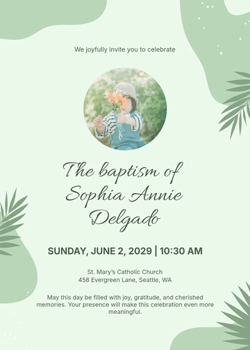 Free Greenery Christening Invitation Template to Edit Online