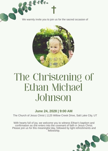 Latter Day Saints Christening Invitation Template - Edit Online & Download