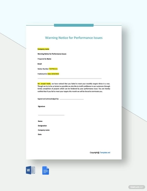 Warning Notice for Performance Issues Template