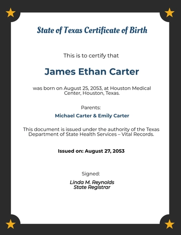 Texas Birth Certificate Template - Download | Template.net