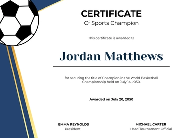 Customizable Sports Champion Certificate Template - Download | Template.net