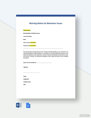 Warning Notice for Behaviour Issues Template