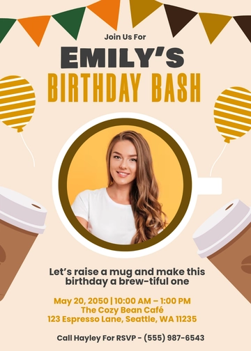 Simple Coffee Birthday Invitation Template - Edit Online & Download