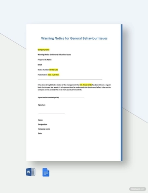 Warning Notice for General Behaviour Issues Template