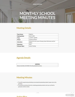 Monthly School Meeting Minutes Template