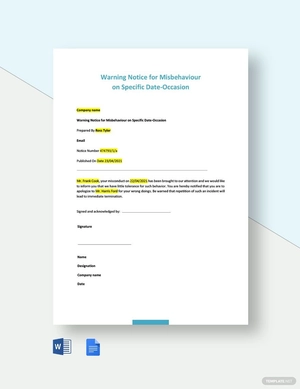 Warning Notice for Misbehaviour on Specific Date-Occasion Template