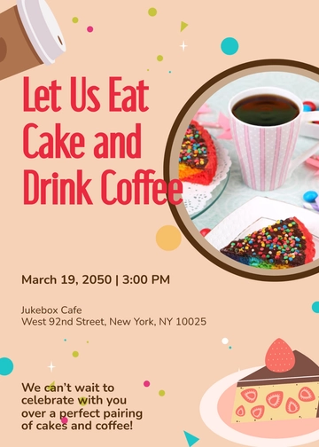 Colorful Cake and Coffee Invitation Template - Edit Online & Download
