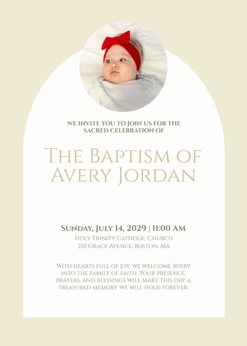 Neutral Bow Christening Invitation Template - Edit Online & Download