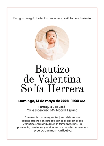 Free Simple Spanish Christening Invitation Template to Edit Online