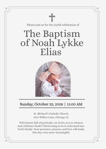 Free Modern Christening Invitation Template with Message to Edit Online
