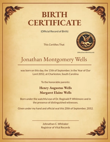 Vintage Style Birth Certificate Template - Edit Online & Download