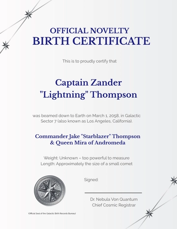 Novelty Birth Certificate Template - Edit Online & Download