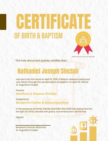 Free Creative Birth Certificate for Baptism Template to Edit Online