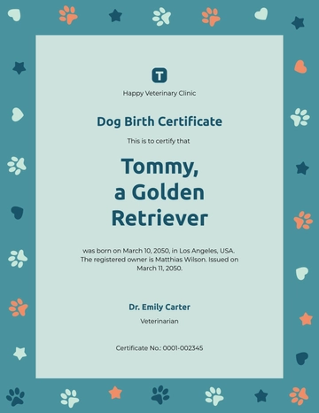 Editable Dog Birth Certificate Template - Edit Online & Download