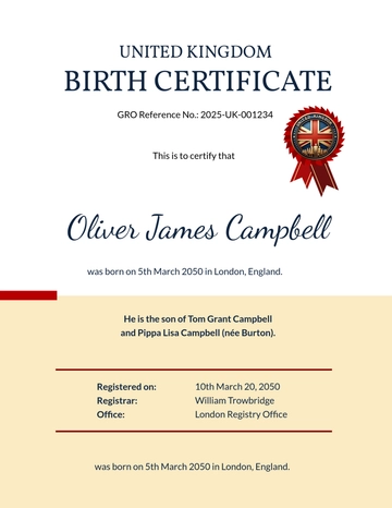 Modern UK Birth Certificate Template - Edit Online & Download