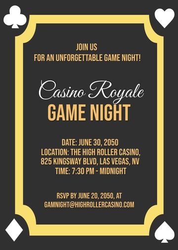 Creative Casino Game Night Invitation Template - Edit Online & Download
