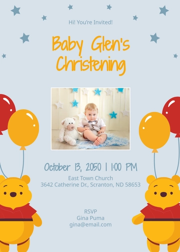 Winnie the Pooh Christening Invitation Template - Edit Online & Download