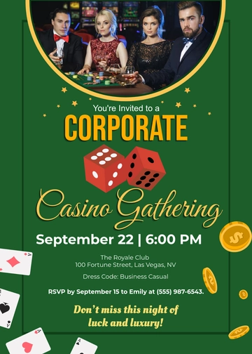 Professional Corporate Casino Gathering Invitation Template - Edit Online & Download