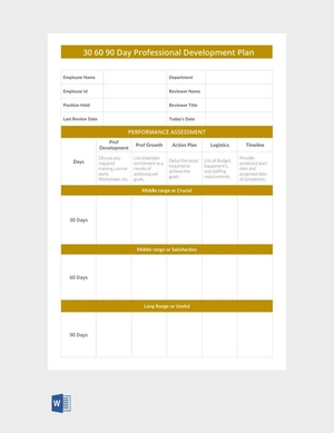 30 60 90 Day Professional Development Plan Template