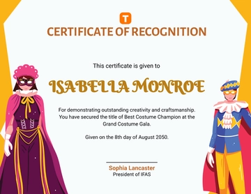Best Costume Champion Certificate Template - Edit Online & Download