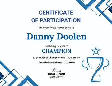 Participation Certificate for Champion Template - Edit Online & Download