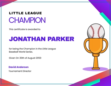 Little League Champion Certificate Template - Edit Online & Download