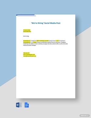 We're Hiring' Social Media Post Template We're Hiring' Social Media Post Template